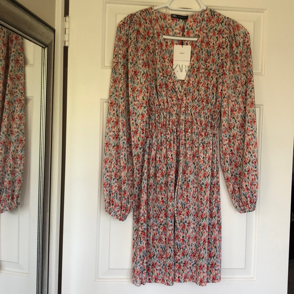 Zara Pleated Printed Dress